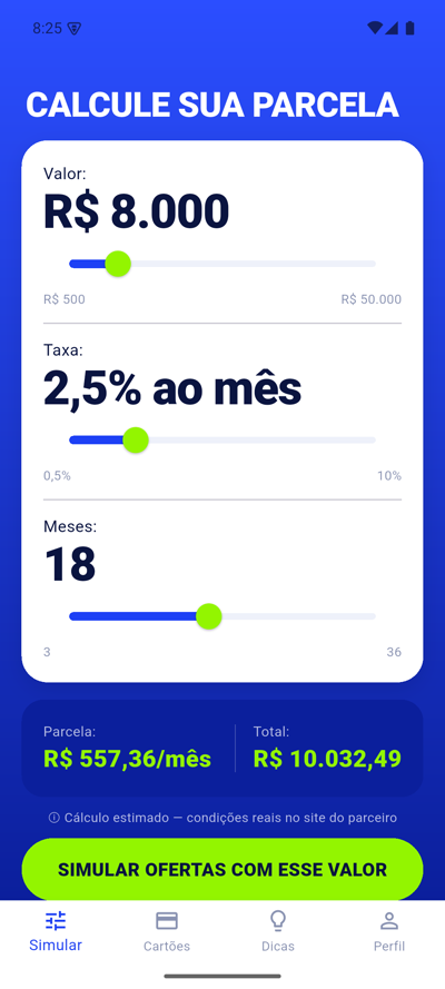 Calculadora de parcelas do Kredazo